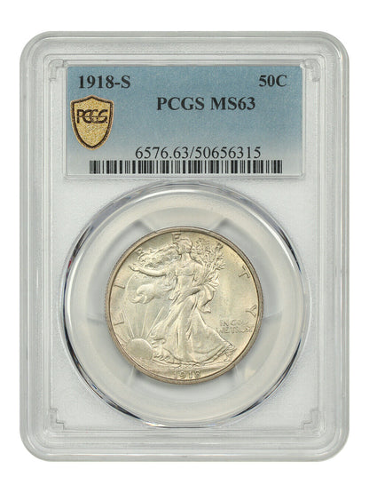 1918-S 50C PCGS MS63 - Walking Liberty Half Dollar - Scarce Early Walker