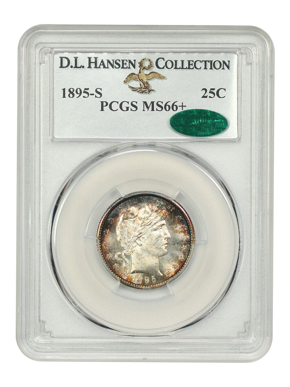 1895-S 25C PCGS/CAC MS66+ ex: D.L. Hansen - Barber Quarter