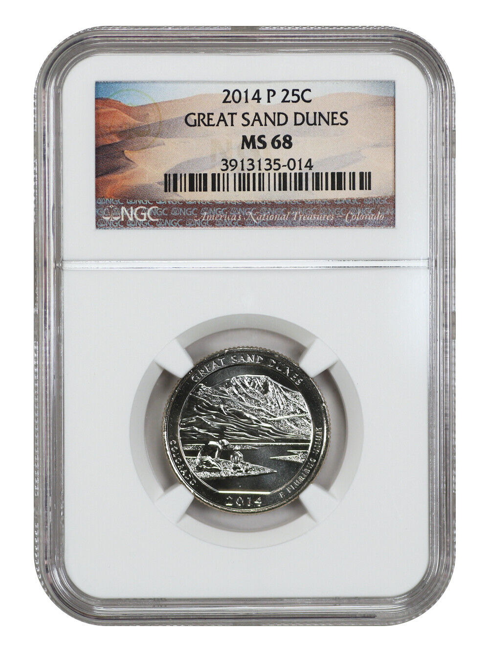 2014-P 25C Great Sand Dunes NP NGC MS68 - Type 1 - Clad