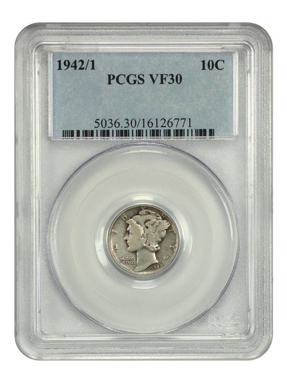 1942/1 10C PCGS VF30 - Mercury Dime - Scarce Overdate Variety