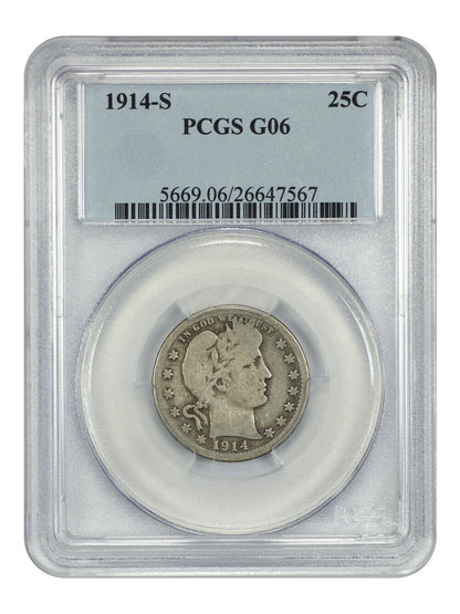 1914-S 25C PCGS G6 - Barber Quarter