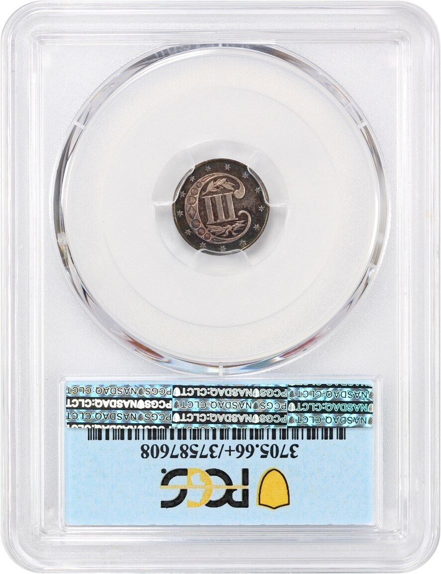 1858 3cS PCGS/CAC Proof 66+ ex: D.L. Hansen