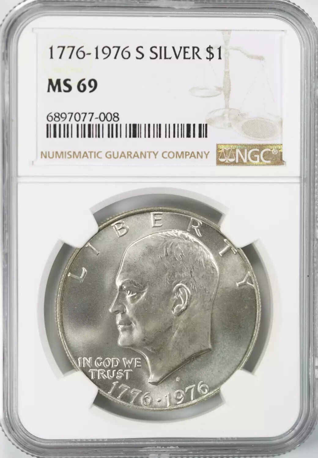 1976 S EISENHOWER IKE DOLLAR $1 SILVER NGC CERTIFIED MS 69 MINT STATE UNC (008)