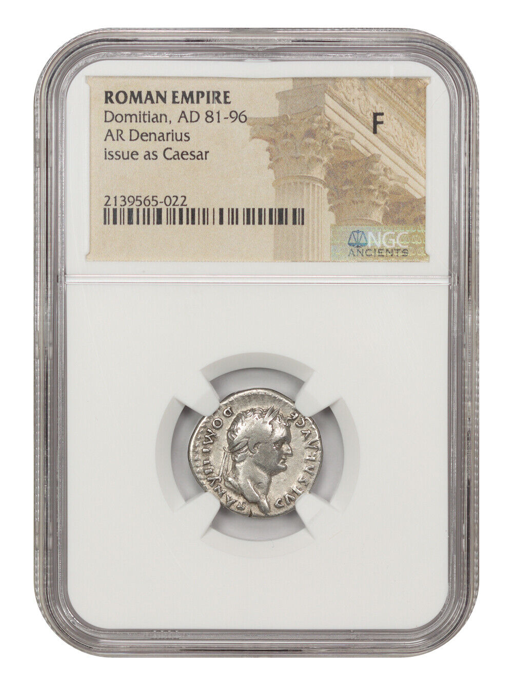 Ancient Roman: Domitian (AD 81-96) AR Denarius NGC Fine (Issue as Caesar)