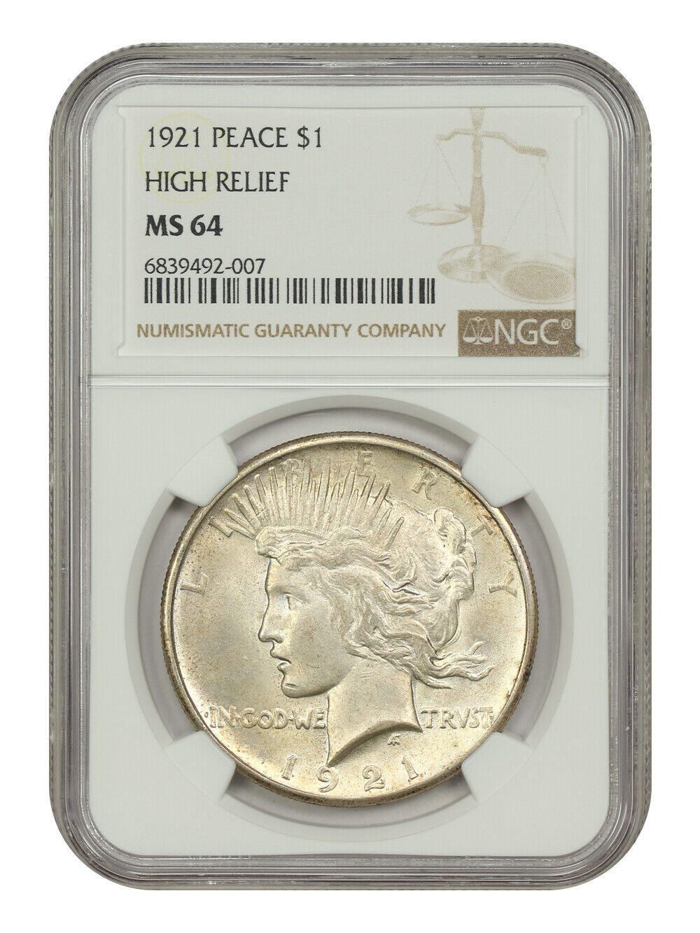 1921 $1 High Relief NGC MS64 - Peace Dollar - Scarce First Year Issue