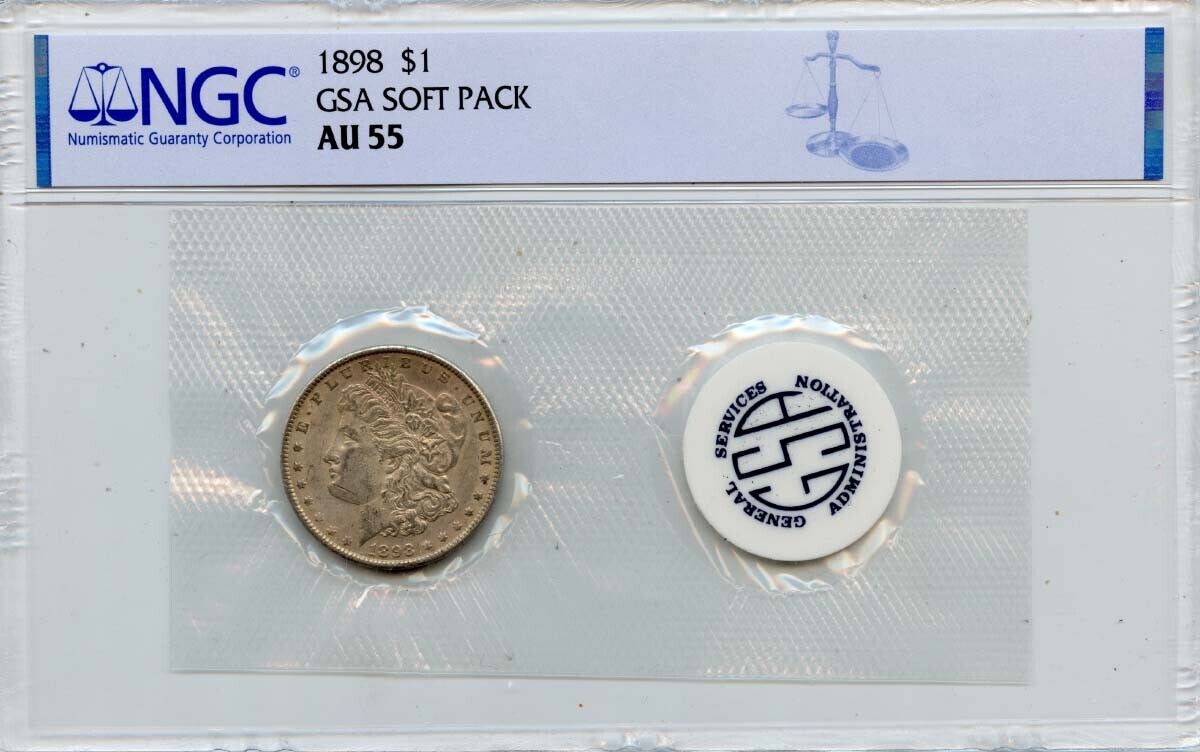 1898 Morgan Dollar GSA NGC AU55 SOFT PACK S$1 Pop 4