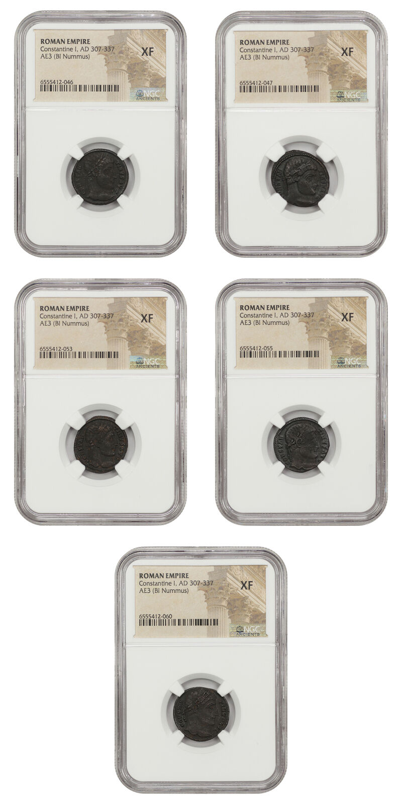 Lot of Roman Empire: AD 307-337 AE3 (BI Nummus) NGC XF Constantine I (5 Coins)