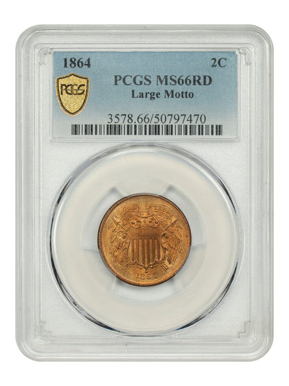 1864 2C PCGS MS66RD (Large Motto) - Two Cent - First Year of Issue