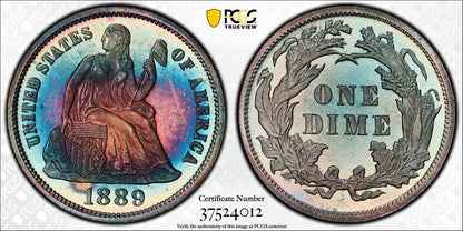 1889 10C Liberty Seated Dime PCGS PR68 (CAC) POP 1 CAC 1