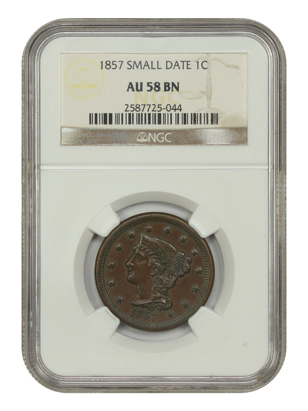 1857 1C NGC AU58 (Small Date) - Braided Hair Cent