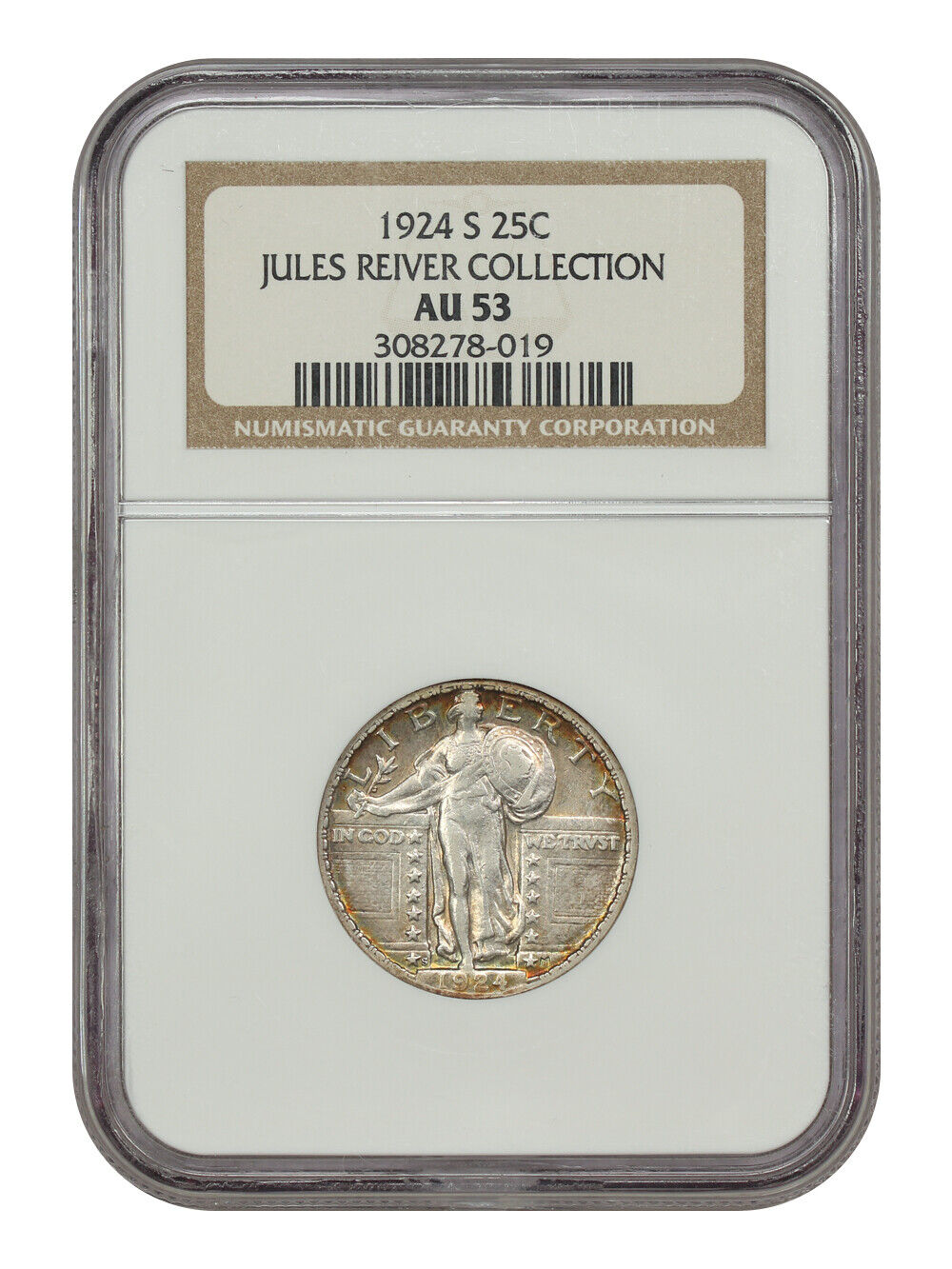 1924-S 25C NGC AU53 ex: Jules Reiver Collection - Standing Liberty Quarter