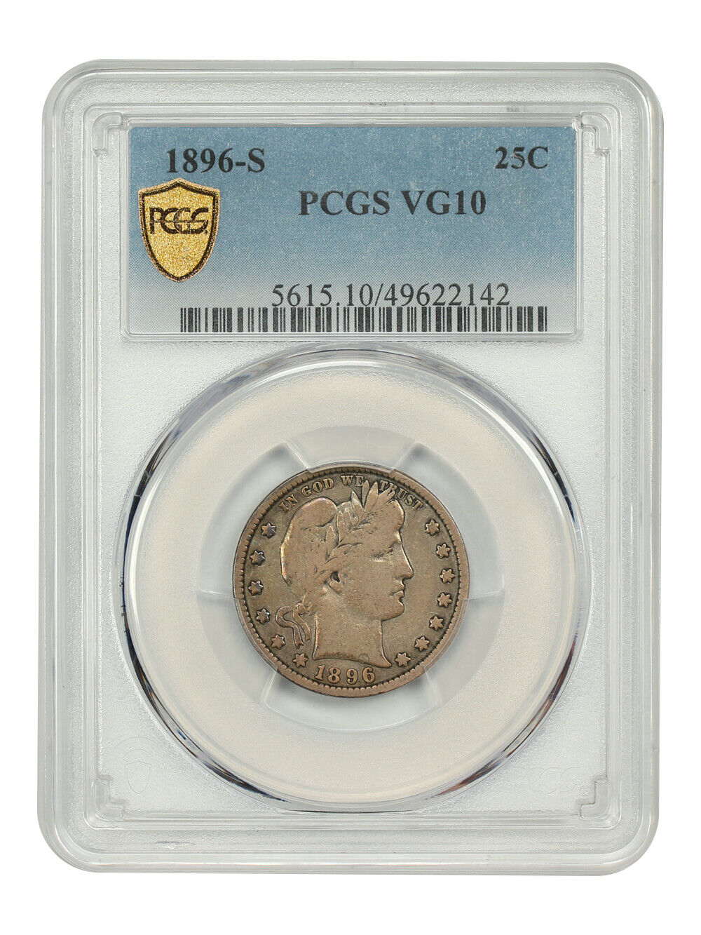 1896-S 25C PCGS VG10 - Barber Quarter - Famous Key Date