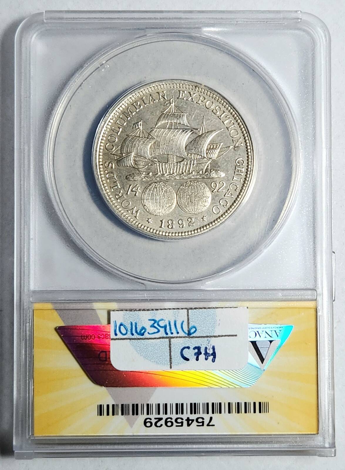 1892 P Columbian Exposition Half Dollar ANACS MS-62 PL