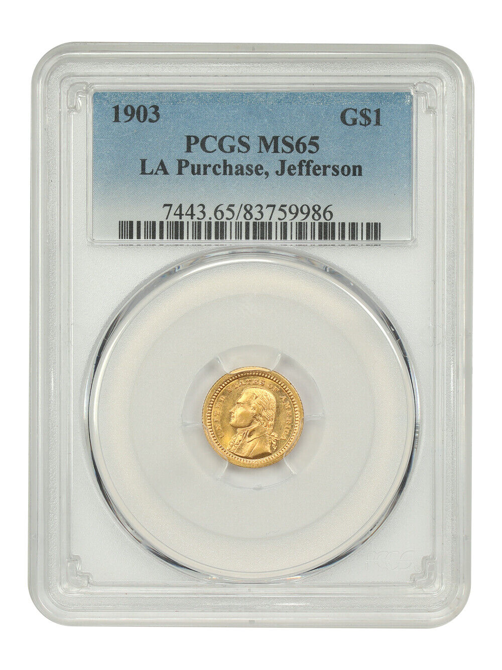 1903 G$1 LA Purchase, Jefferson PCGS MS65 - Classic Gold Commemorative