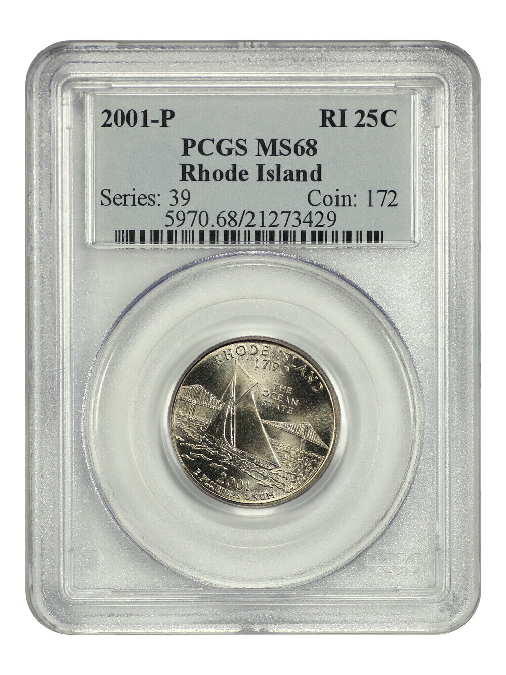 2001-P 25C Rhode Island PCGS MS68 - Washington 50 States Quarters