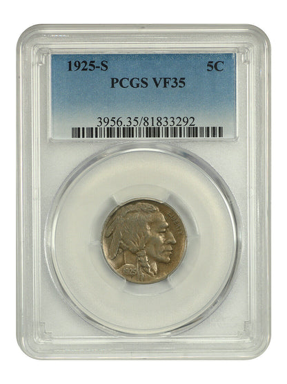 1925-S 5C PCGS VF35 - Buffalo Nickel - Scarce Date