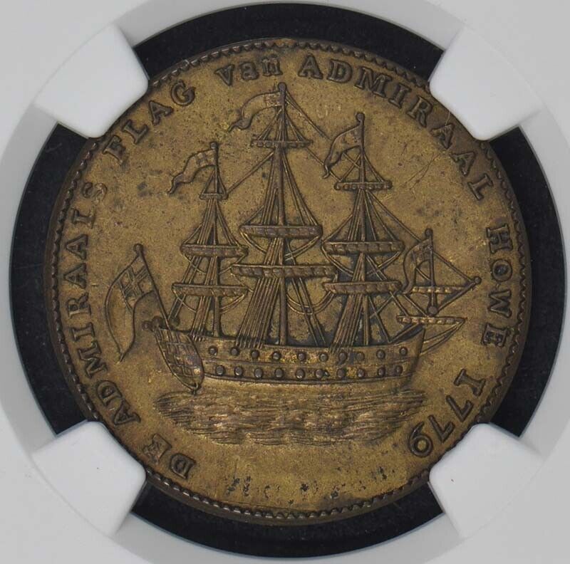 1779 Rhode Island Ship Token Brass Vlugtende NGC Unc Details