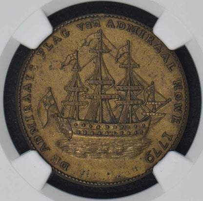 1779 Rhode Island Ship Token Brass Vlugtende NGC Unc Details