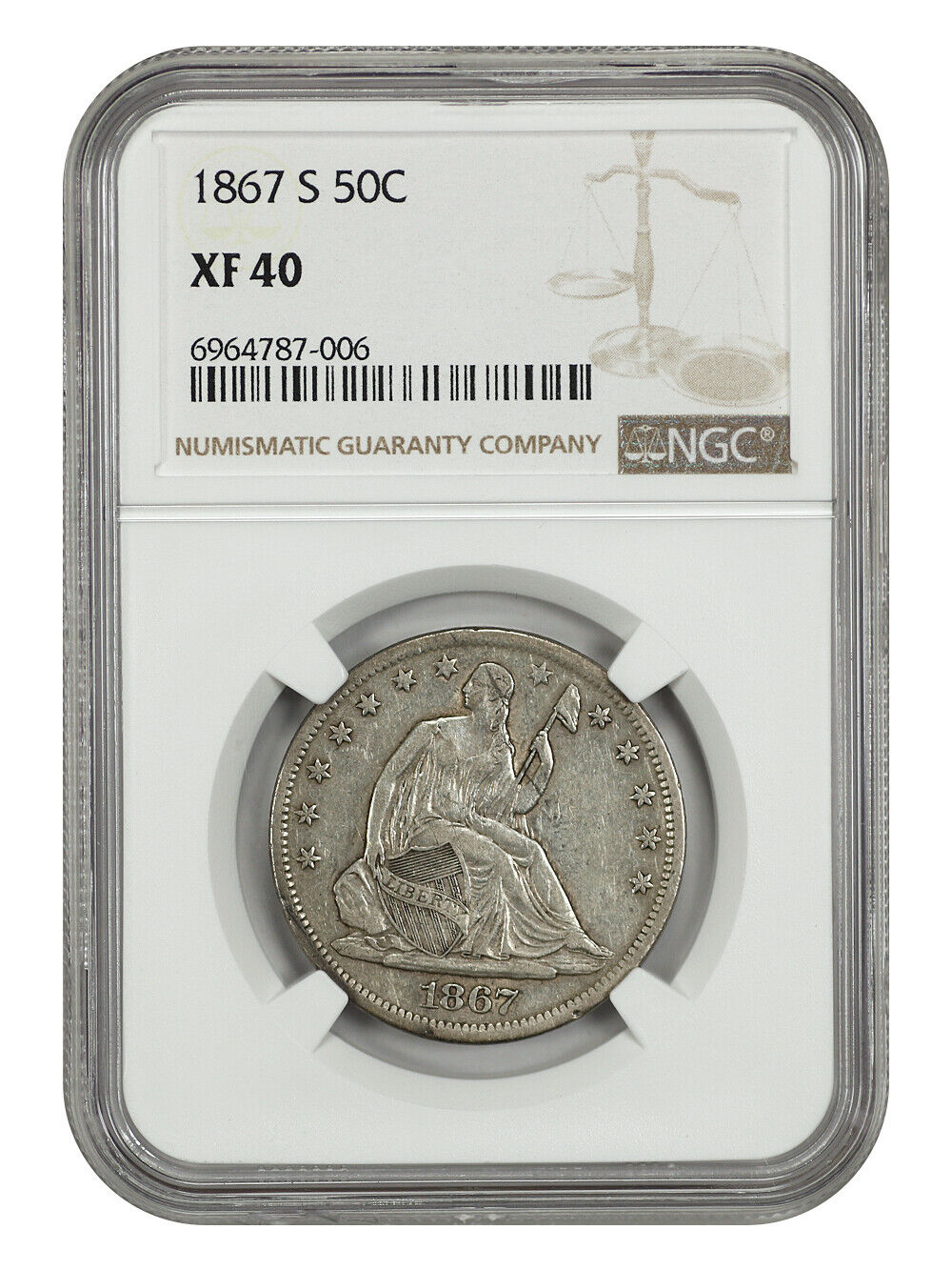 1867-S 50C NGC XF40 - Liberty Seated Half Dollar