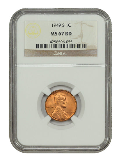 1949-S 1C NGC MS67RD - Lincoln Cent (Wheat Reverse)