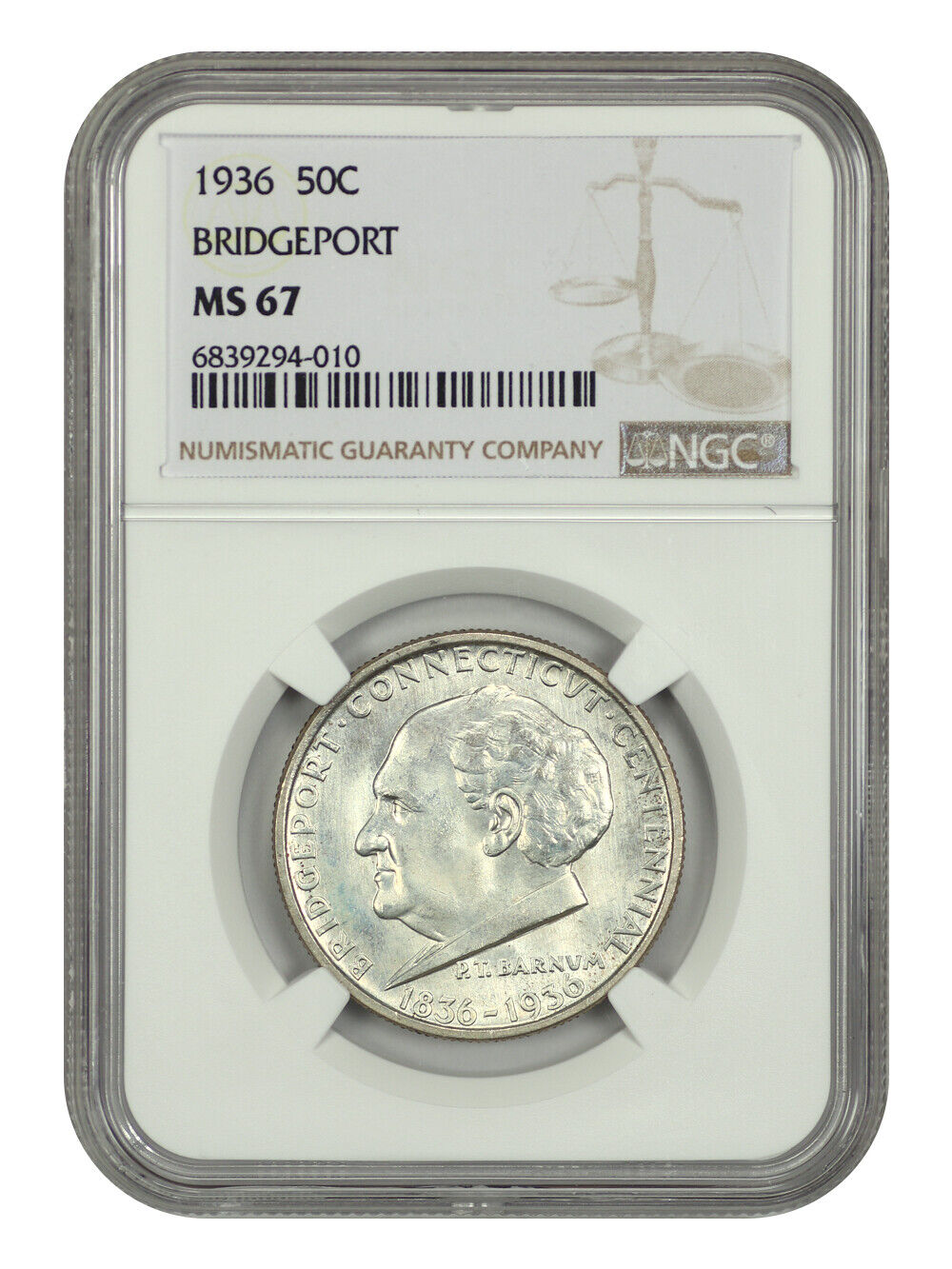 1936 50C Bridgeport NGC MS67 - Classic Silver Commemorative