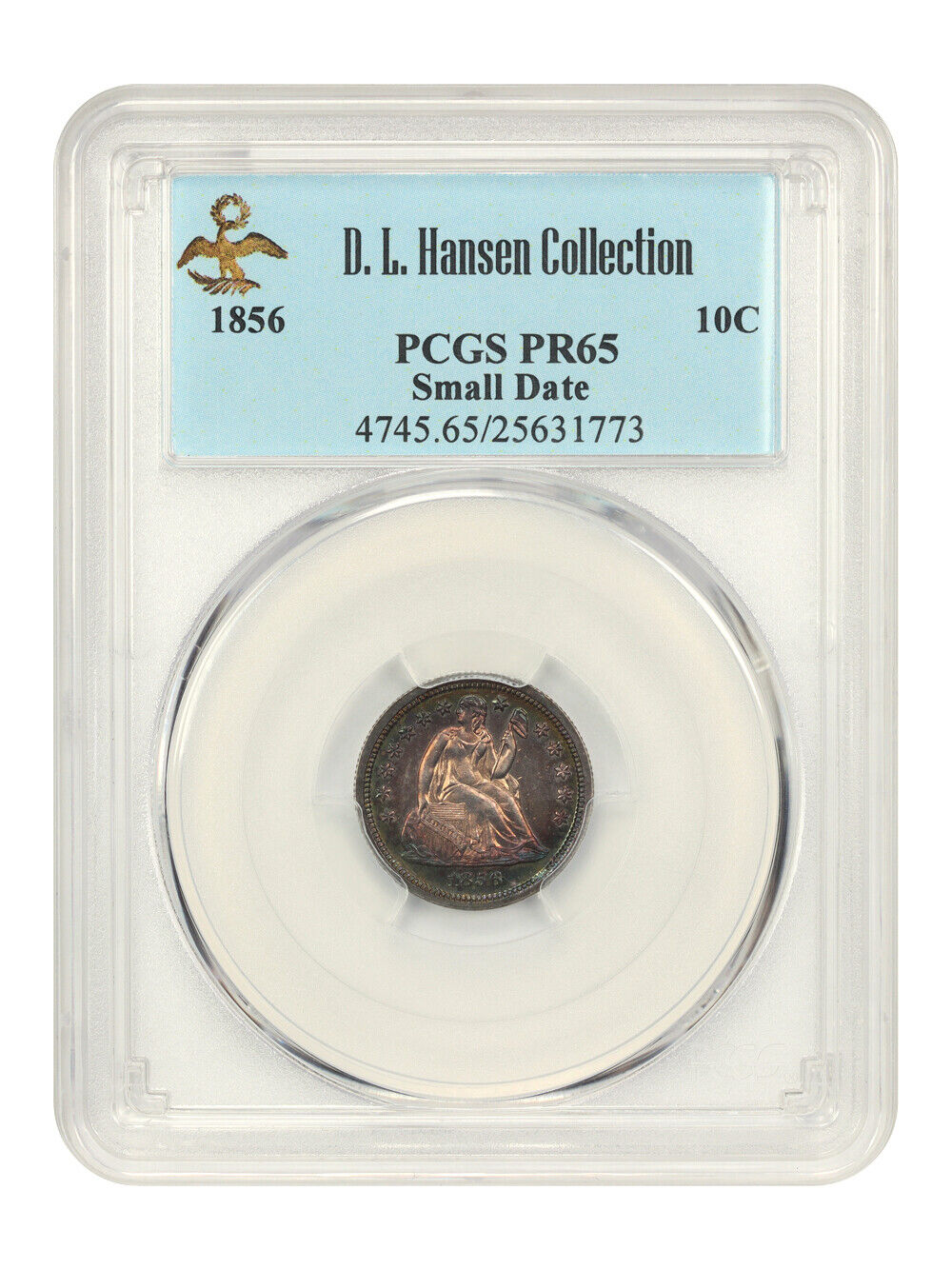 1856 10C PCGS PR65 (Small Date) ex: D.L. Hansen