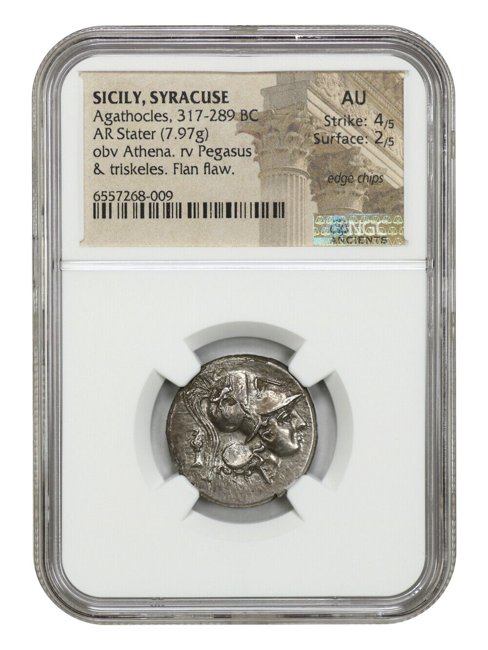 Ancient Greek: Agathocles (317-289) BC AR Stater NGC AU (Sicily, Syracuse)