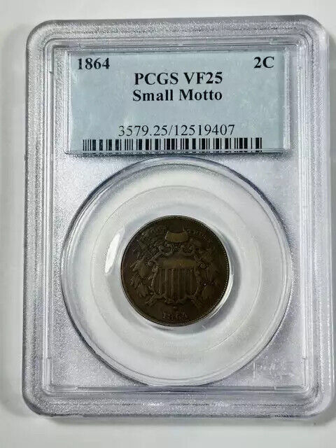 1864 P Two cent piece PCGS VF-25 BN Small Motto