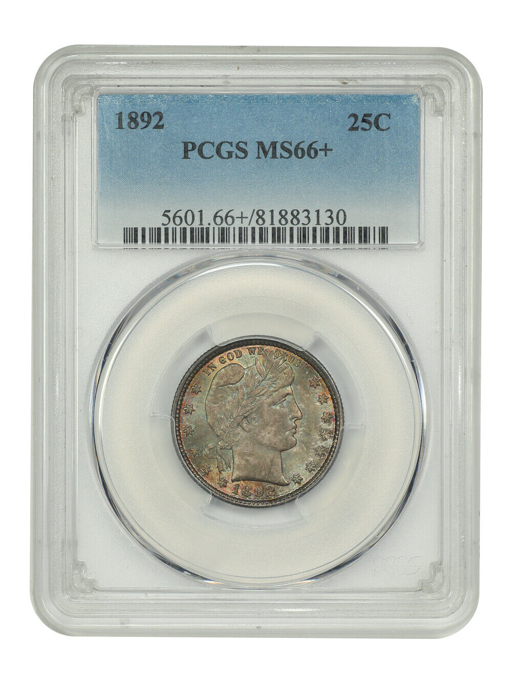 1892 25C PCGS MS66+ - Barber Quarter - Popular First Year Issue