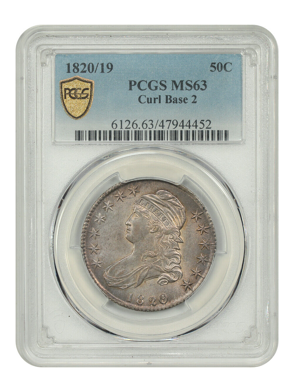 1820/19 50C PCGS MS63 (Curl Base 2) - Capped Bust Half Dollar