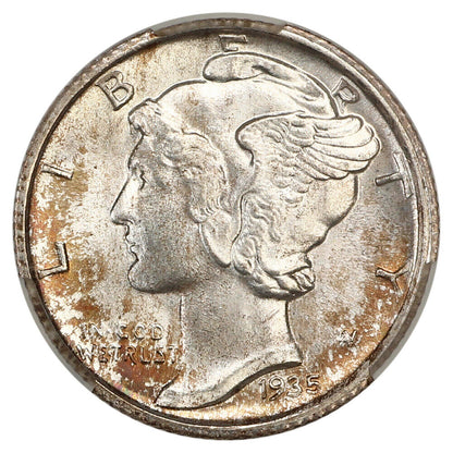 1935-D 10C CACG MS67+FB ex: D.L. Hansen - Mercury Dime