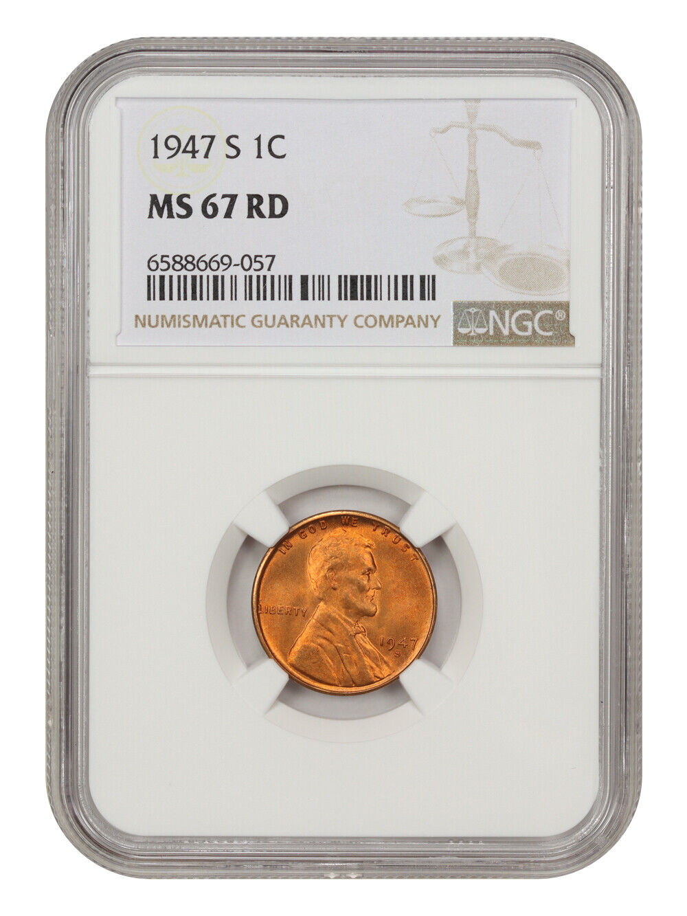 1947-S 1c NGC MS67 RD