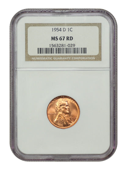 1954-D 1C NGC MS67RD - Lincoln Cent (Wheat Reverse)