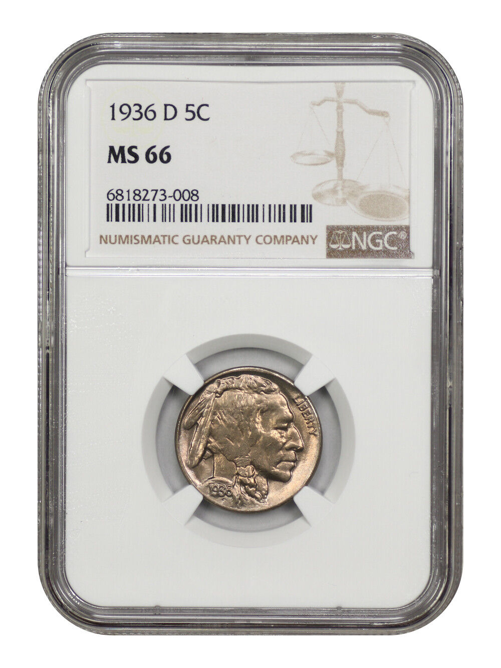 1936-D 5C NGC MS66 - Buffalo Nickel