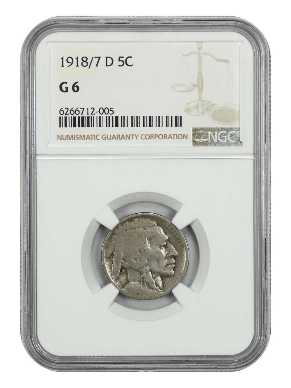 1918/7-D 5C NGC Good 06 - Buffalo Nickel - Rare Overdate