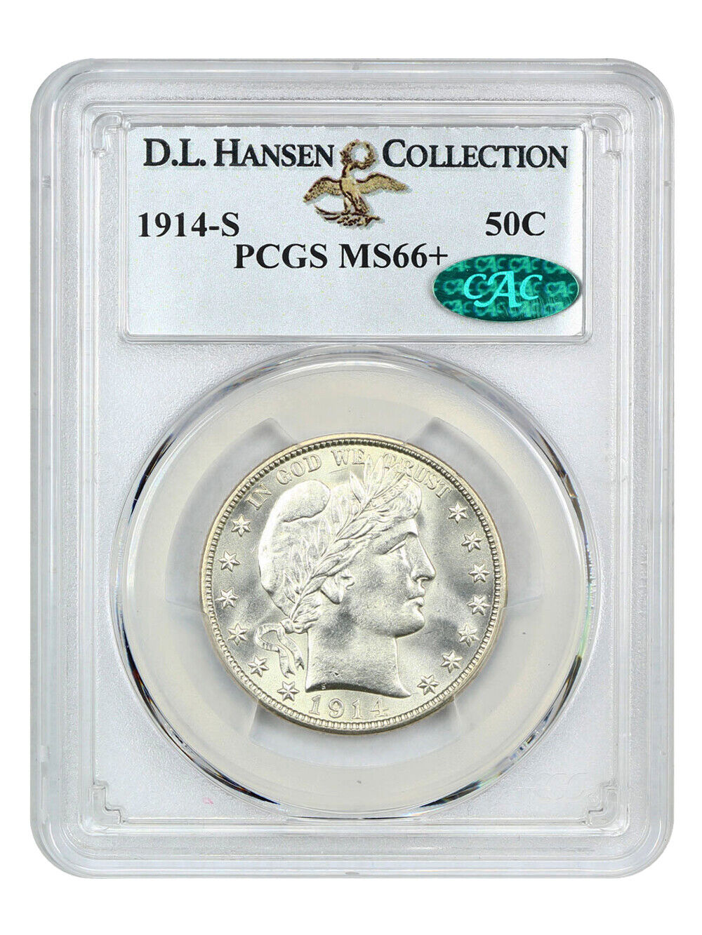 1914-S 50c PCGS/CAC MS66+ ex: D.L. Hansen