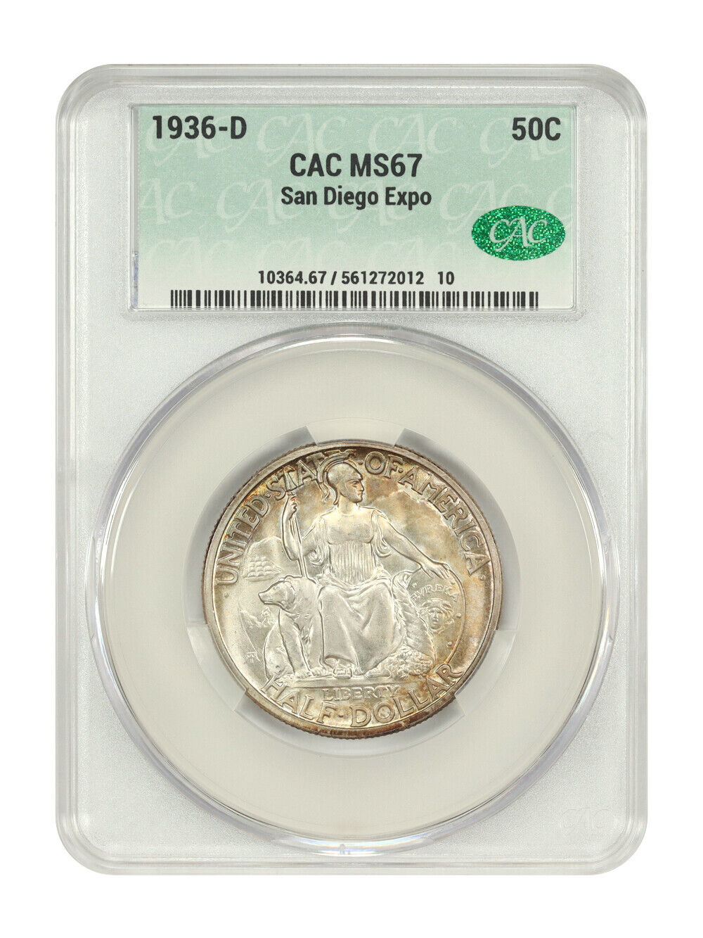 1936-D 50C San Diego CACG MS67 - Classic Silver Commemorative - Elite Gem Commem