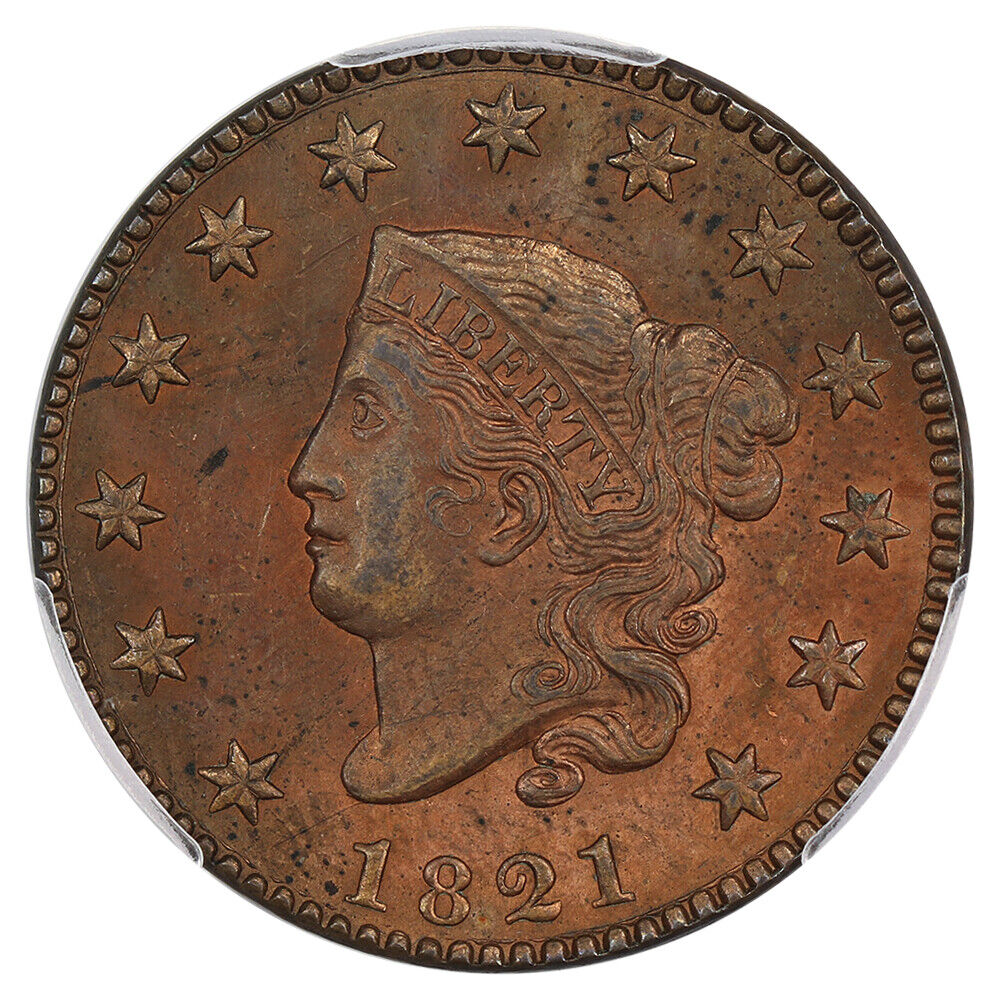 1821 1c PCGS MS63 RB ex: D.L. Hansen