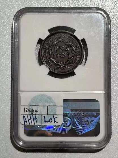 1849 P Braided Hair Large Cent NGC AU-53 BN