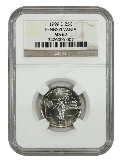 1999-D 25C Pennsylvania NGC MS67 - Washington 50 States Quarters