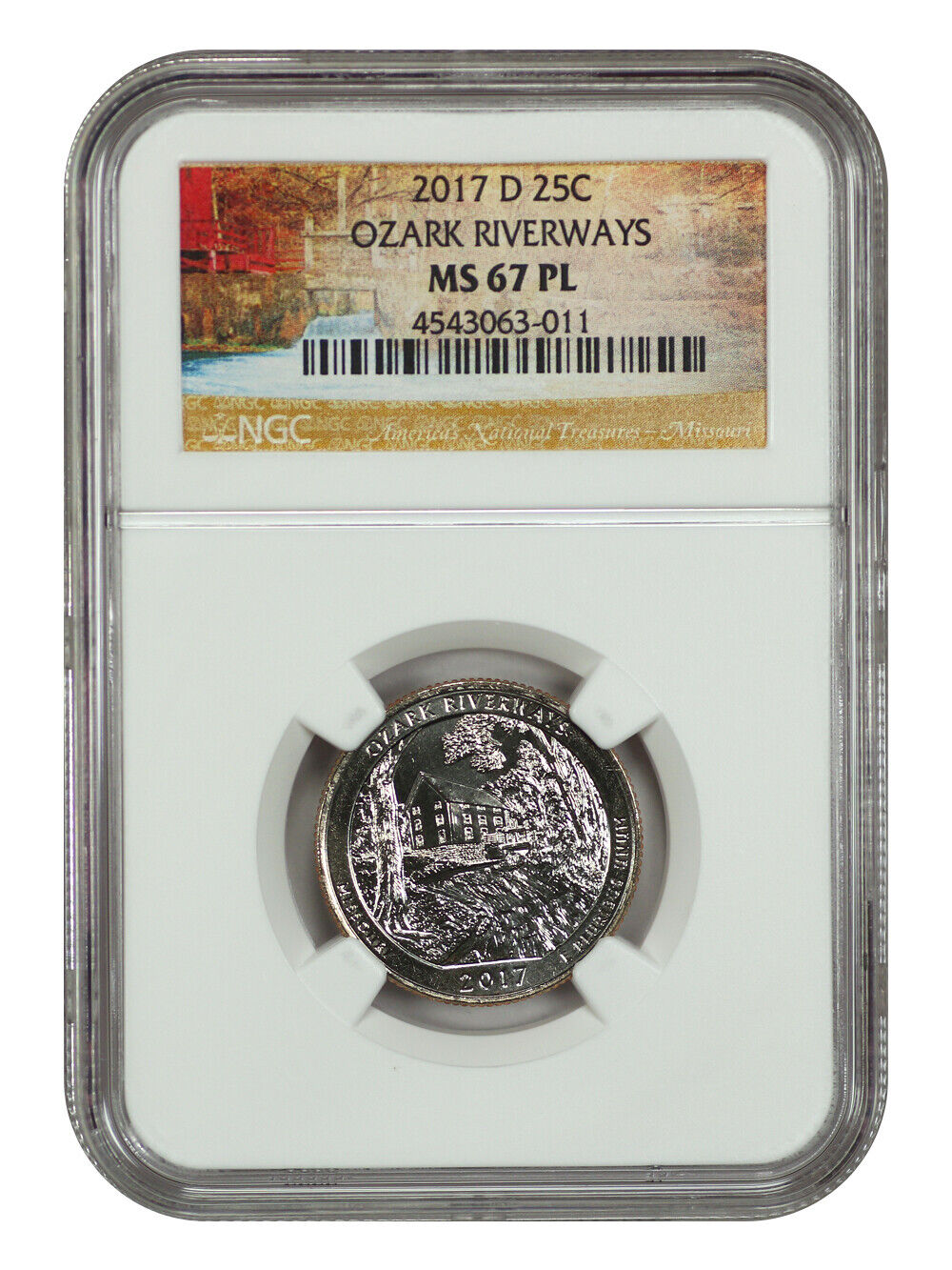 2017-D 25C Ozark Riverways NP NGC MS67PL - Type 1 - Clad