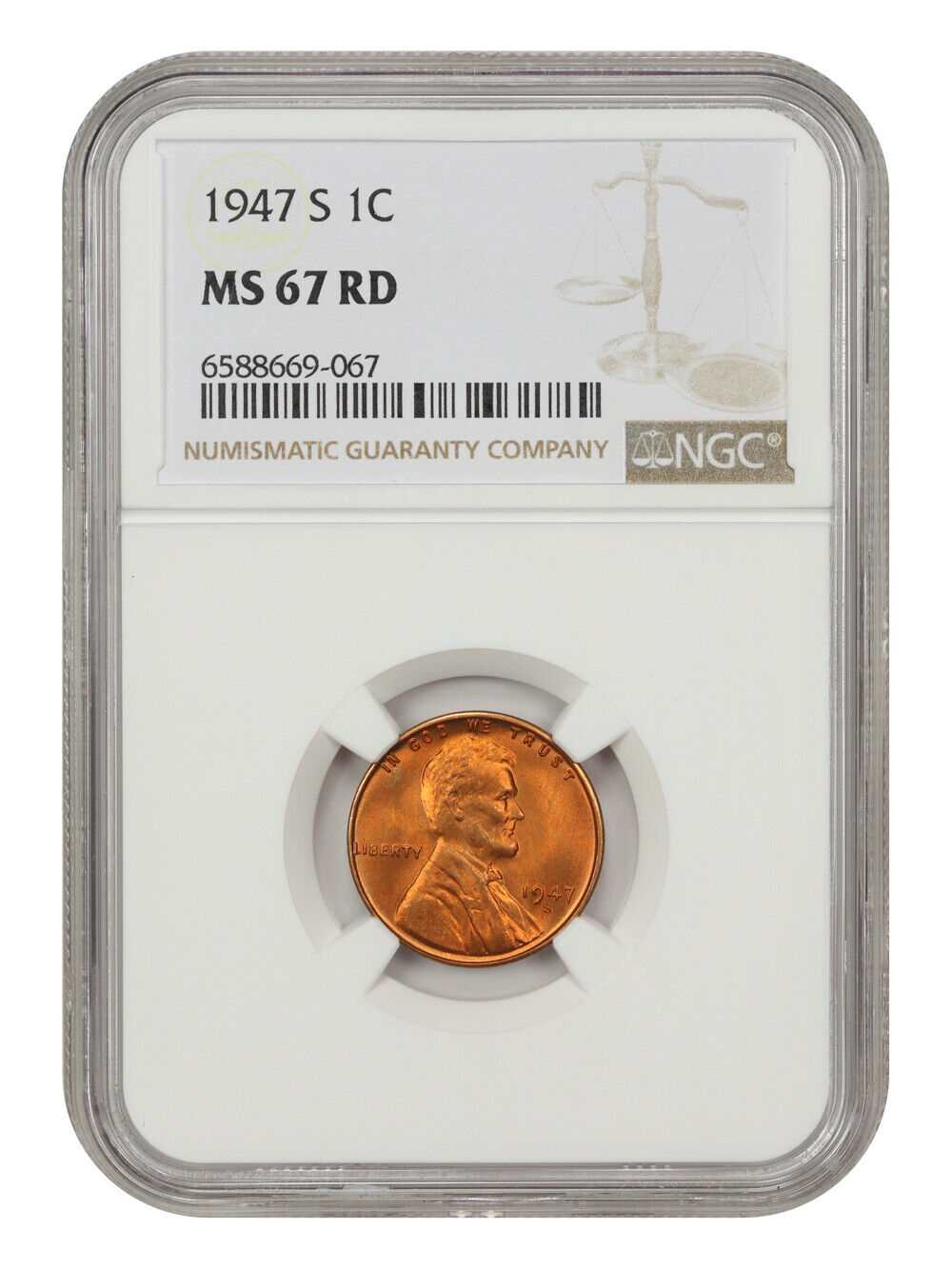 1947-S 1c NGC MS67 RD