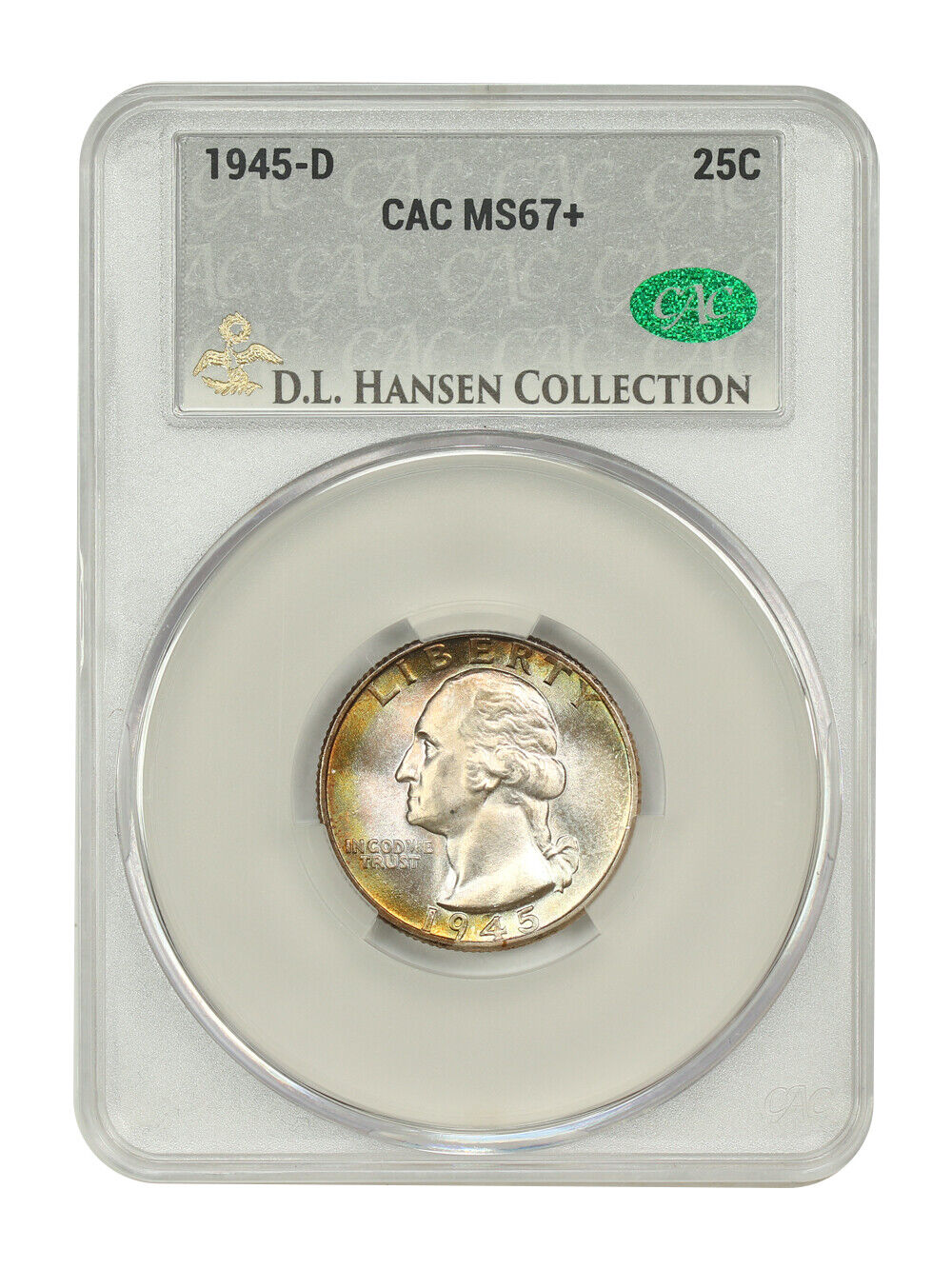 1945-D 25C CACG MS67+ ex: D.L. Hansen - Washington Quarter - Tougher 40s Date