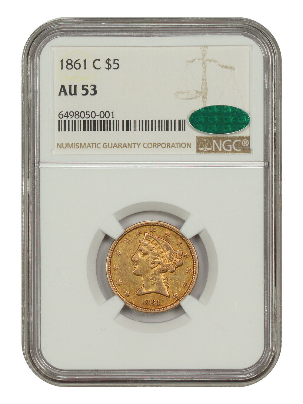 1861-C $5 NGC/CAC AU53 - Liberty Head $5 - Scarce Civil War Issue