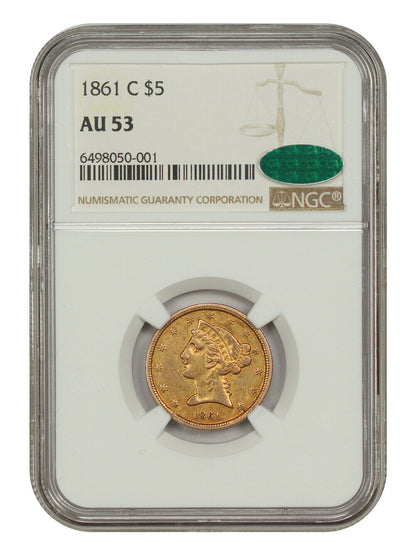 1861-C $5 NGC/CAC AU53 - Liberty Head $5 - Scarce Civil War Issue