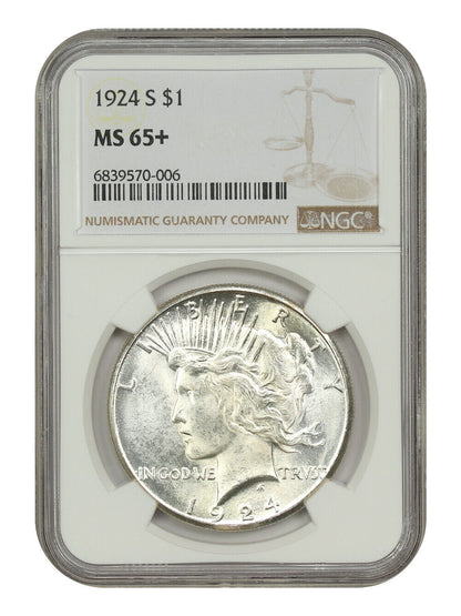 1924-S $1 NGC MS65+ - Peace Dollar - Better S-Mint