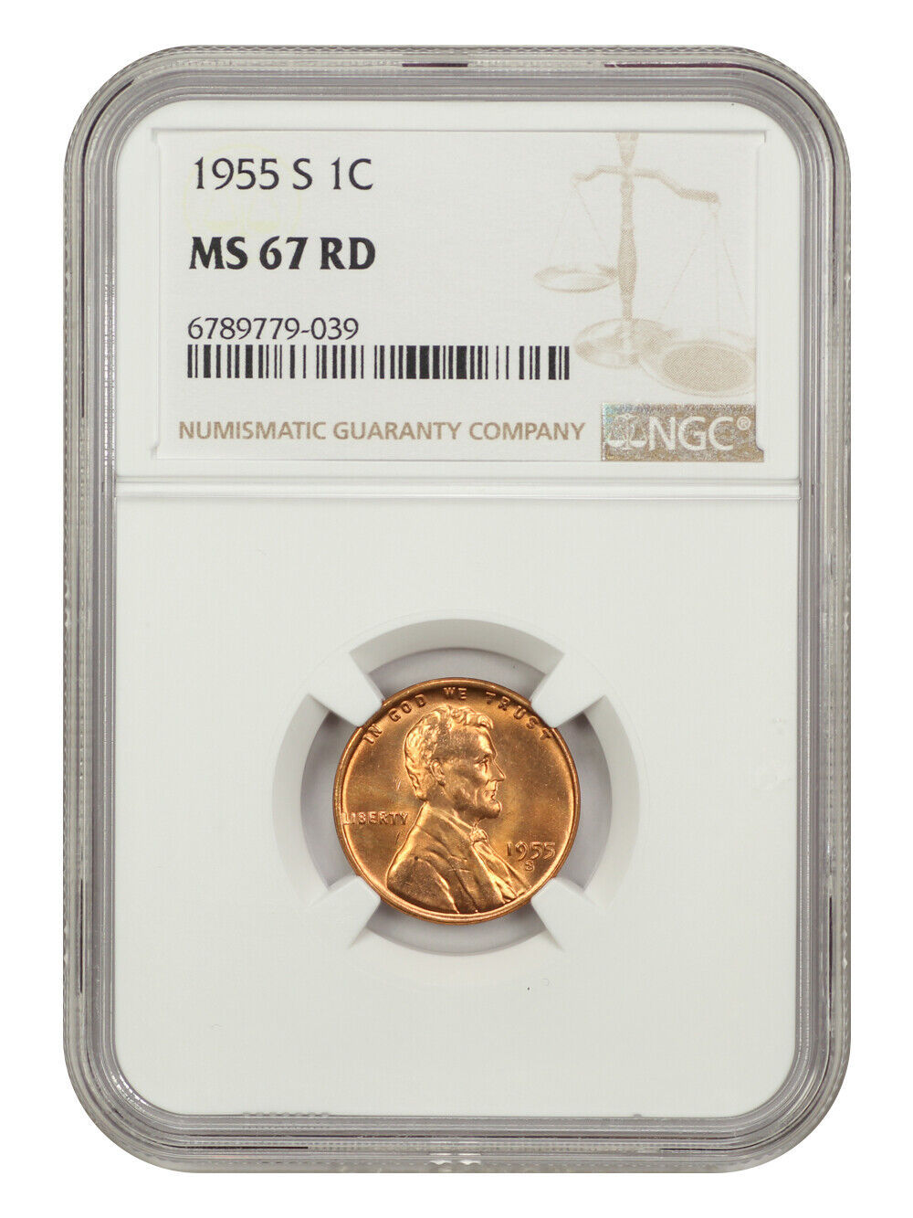 1955-S 1C NGC MS67RD