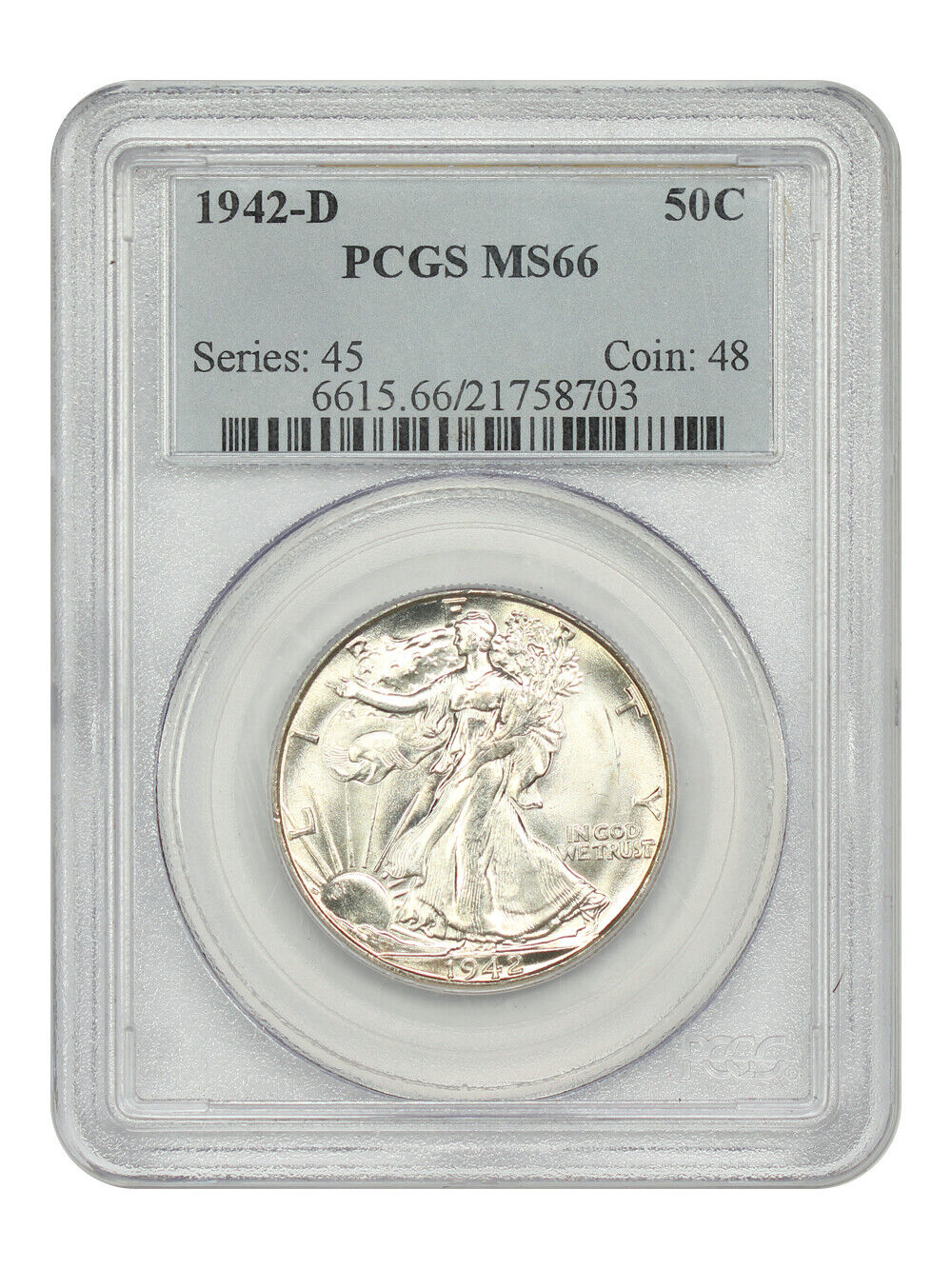 1942-D 50C PCGS MS66 - Walking Liberty Half Dollar