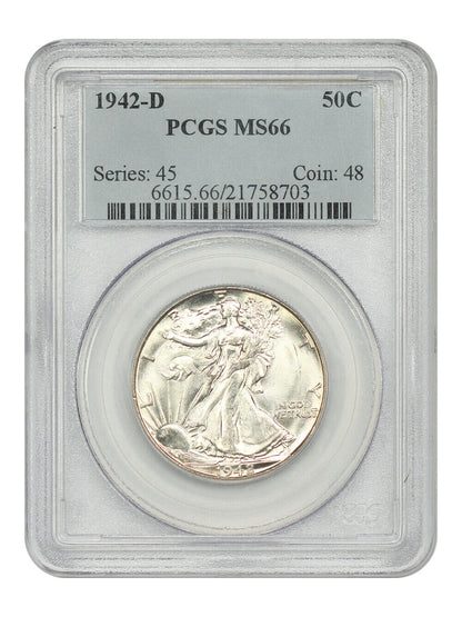 1942-D 50C PCGS MS66 - Walking Liberty Half Dollar