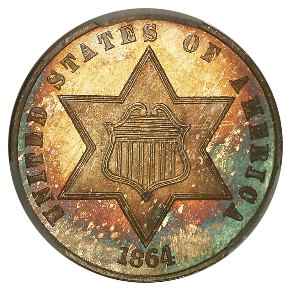 1864 3CS CACG PR67+ ex: D.L. Hansen - Three Cent Silver